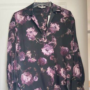 $345 NWT Vince Womens Silk Floral Long Sleeve Spread Collar Button Up Blouse S